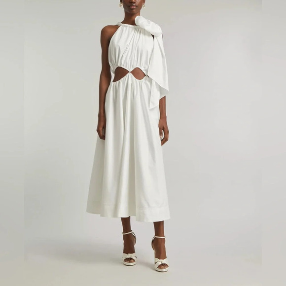 Aje Revolve Henriette Tie-Neck Halter Cut-Out Waist Midi Dress Small Ivory - Picture 14 of 15